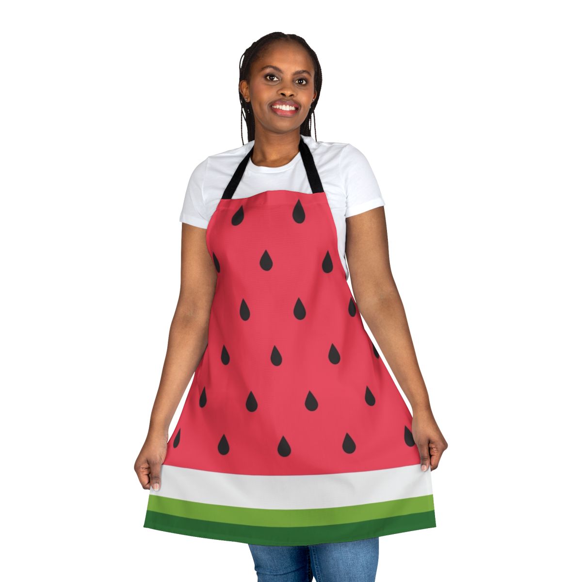 Colorful abstract watermelon pattern printed on an apron