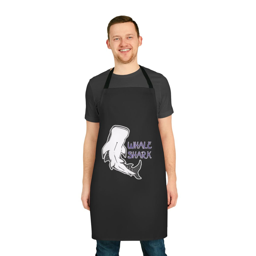 Whale shark illustration printed on a high-quality purple and blue apron