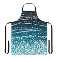 Photograph of an apron featuring a vibrant whale shark pattern in shades of blue, green, and white.