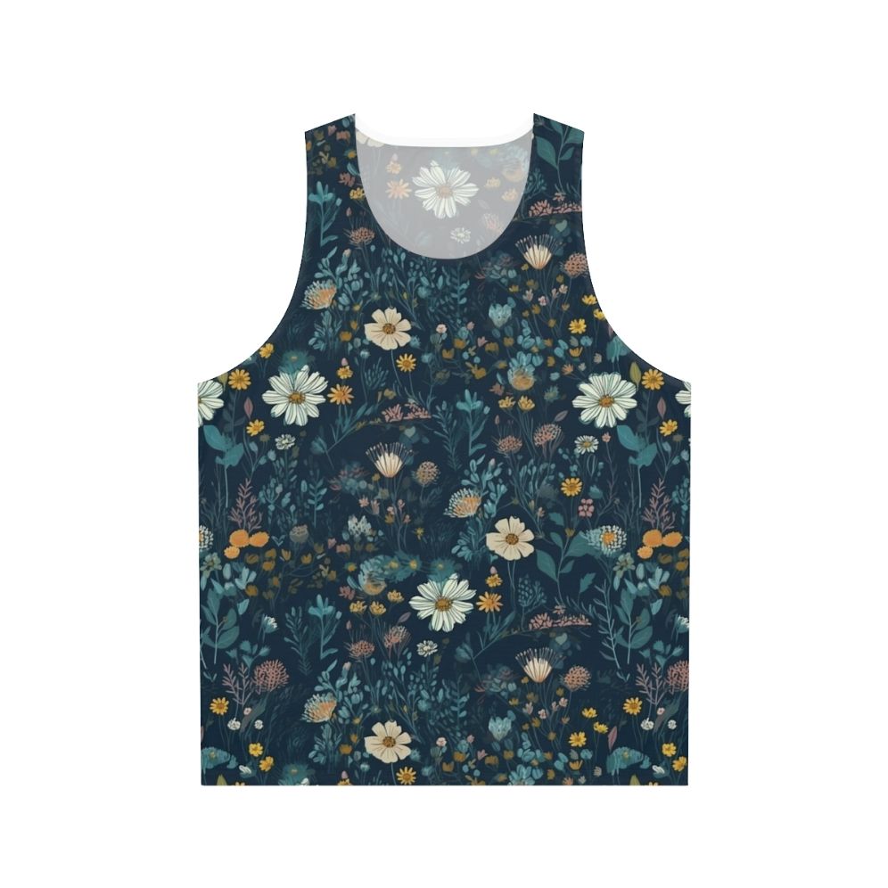 Vibrant wildflowers pattern on unisex tank top