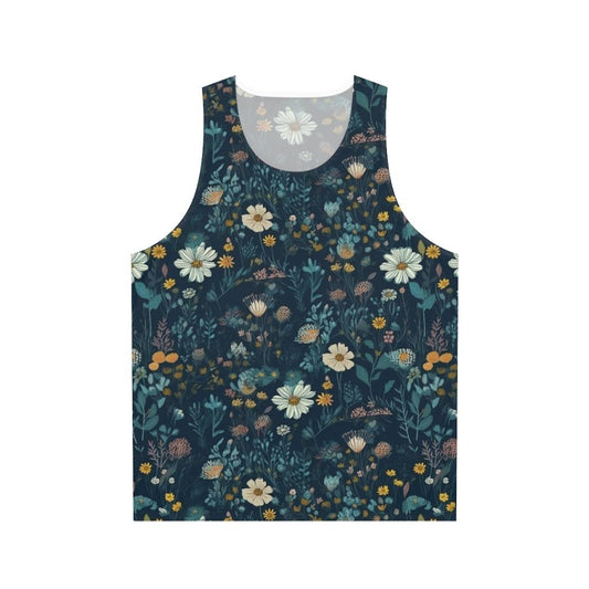 Vibrant wildflowers pattern on unisex tank top