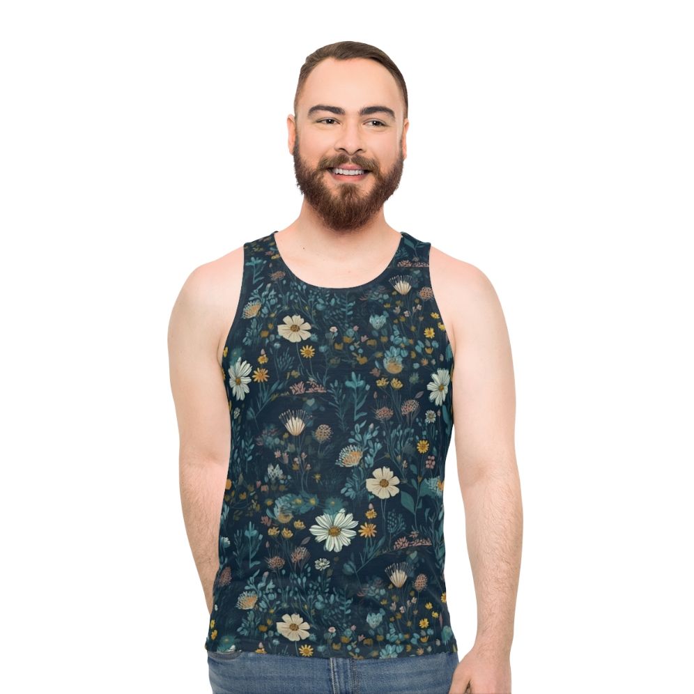 Vibrant wildflowers pattern on unisex tank top