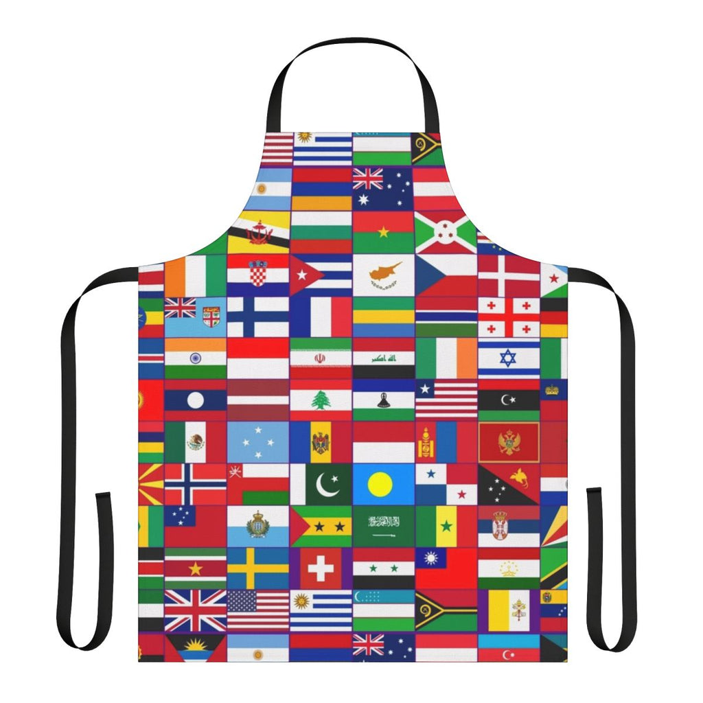 Colorful apron displaying flags from countries around the world