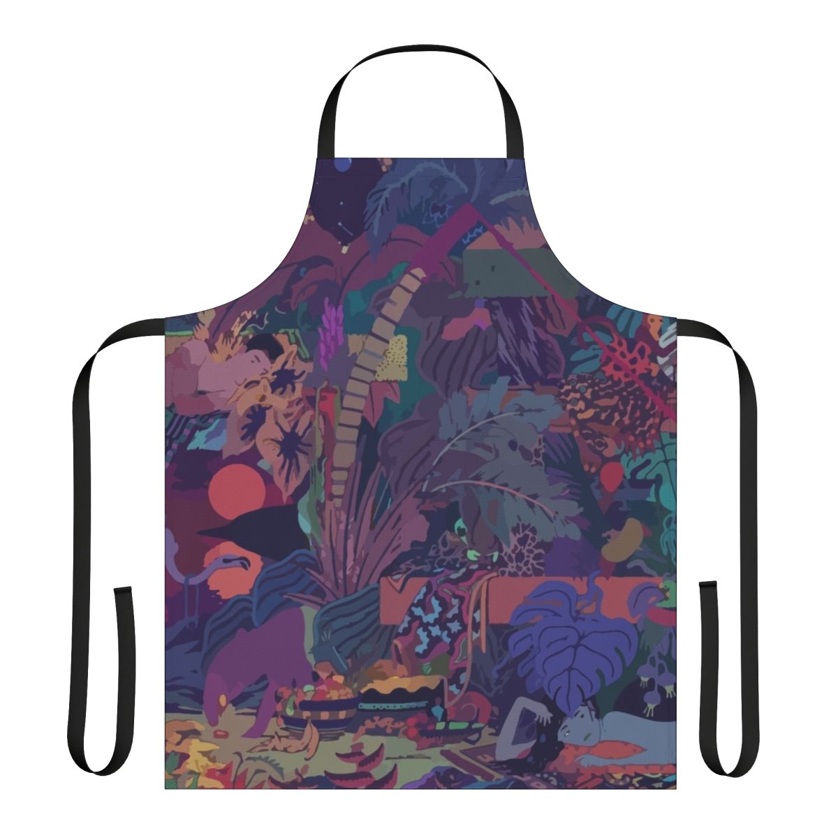 Colorful apron with abstract forest and jungle graphics, inspired by the album cover art of Glass Animals' "Zaba"