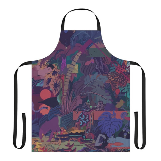 Colorful apron with abstract forest and jungle graphics, inspired by the album cover art of Glass Animals' "Zaba"
