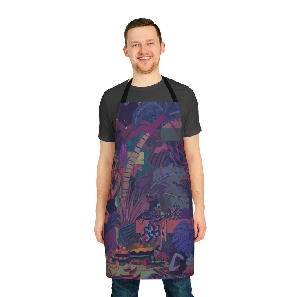 Colorful apron with abstract forest and jungle graphics, inspired by the album cover art of Glass Animals' "Zaba"