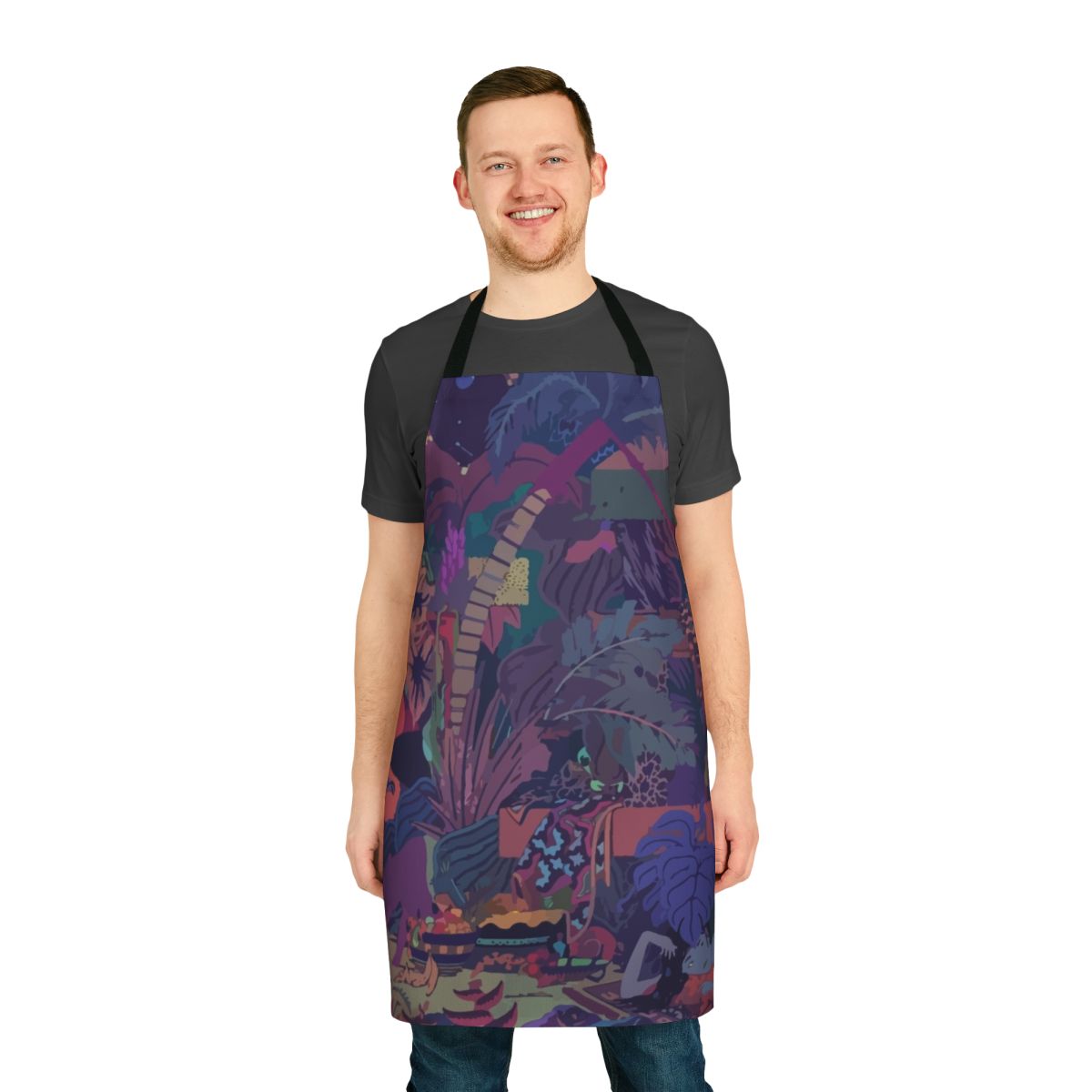 Colorful apron with abstract forest and jungle graphics, inspired by the album cover art of Glass Animals' "Zaba"