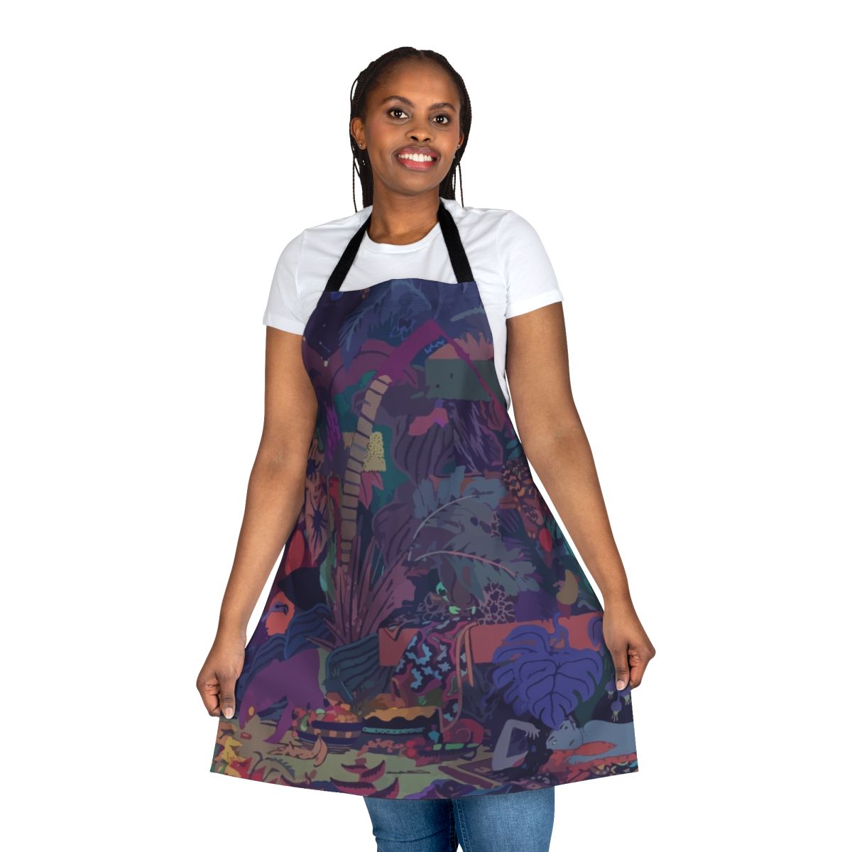 Colorful apron with abstract forest and jungle graphics, inspired by the album cover art of Glass Animals' "Zaba"