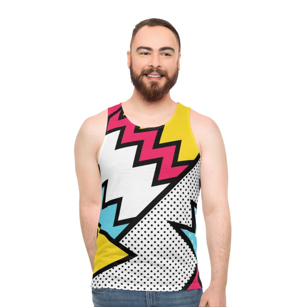 Unisex tank top with vibrant zigzag 80s Memphis pattern