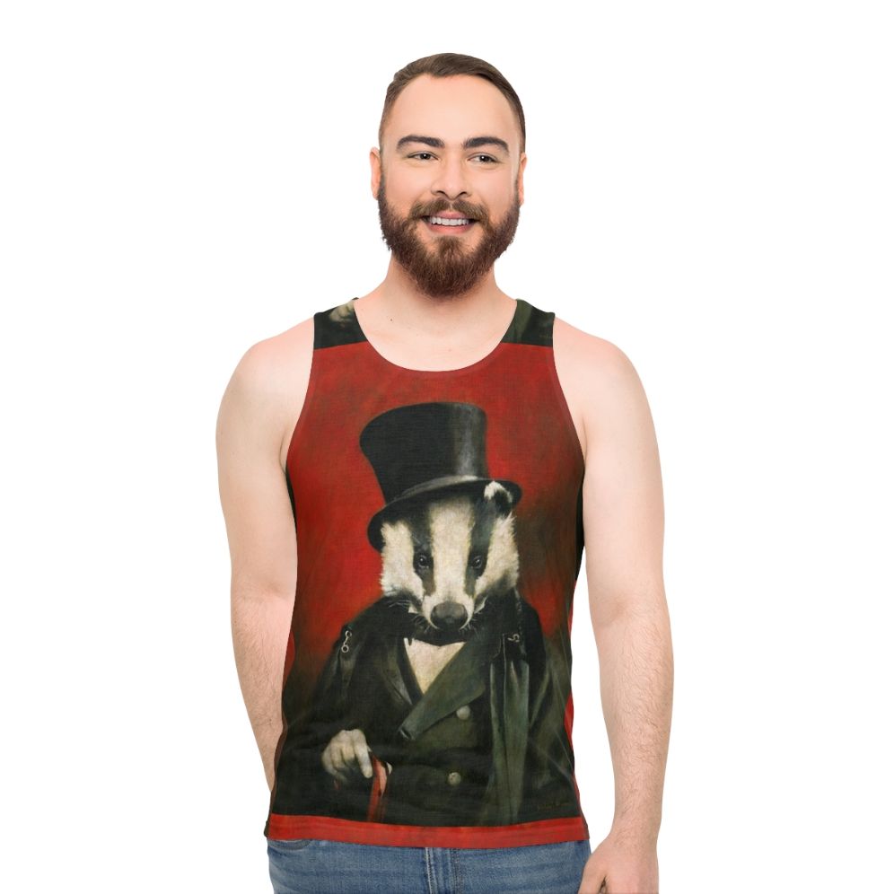 Quirky Victorian Badger Portrait Unisex Tank Top