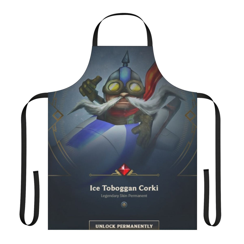 Poster Corki-themed apron for video game enthusiasts and home cooks