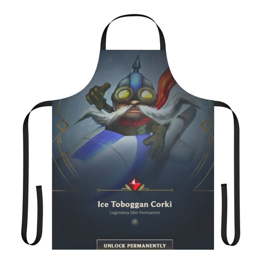Poster Corki-themed apron for video game enthusiasts and home cooks