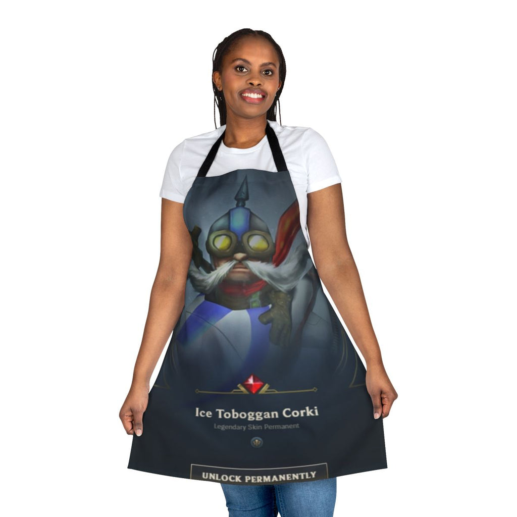 Poster Corki-themed apron for video game enthusiasts and home cooks