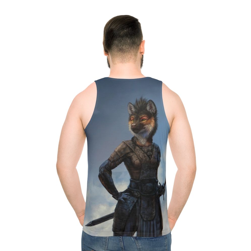 Unisex tank top with anthro canine warrior design