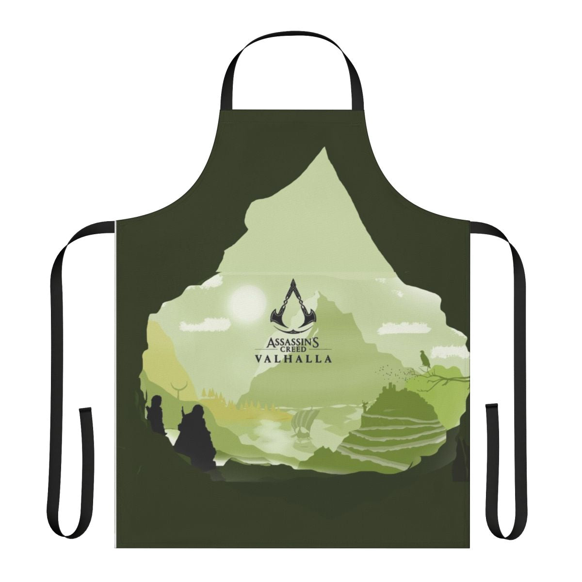 Viking inspired apron featuring a landscape design from the Assassin's Creed Valhalla video game