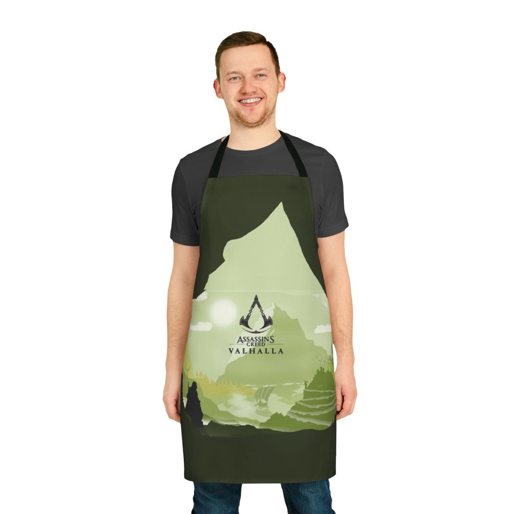 Viking inspired apron featuring a landscape design from the Assassin's Creed Valhalla video game