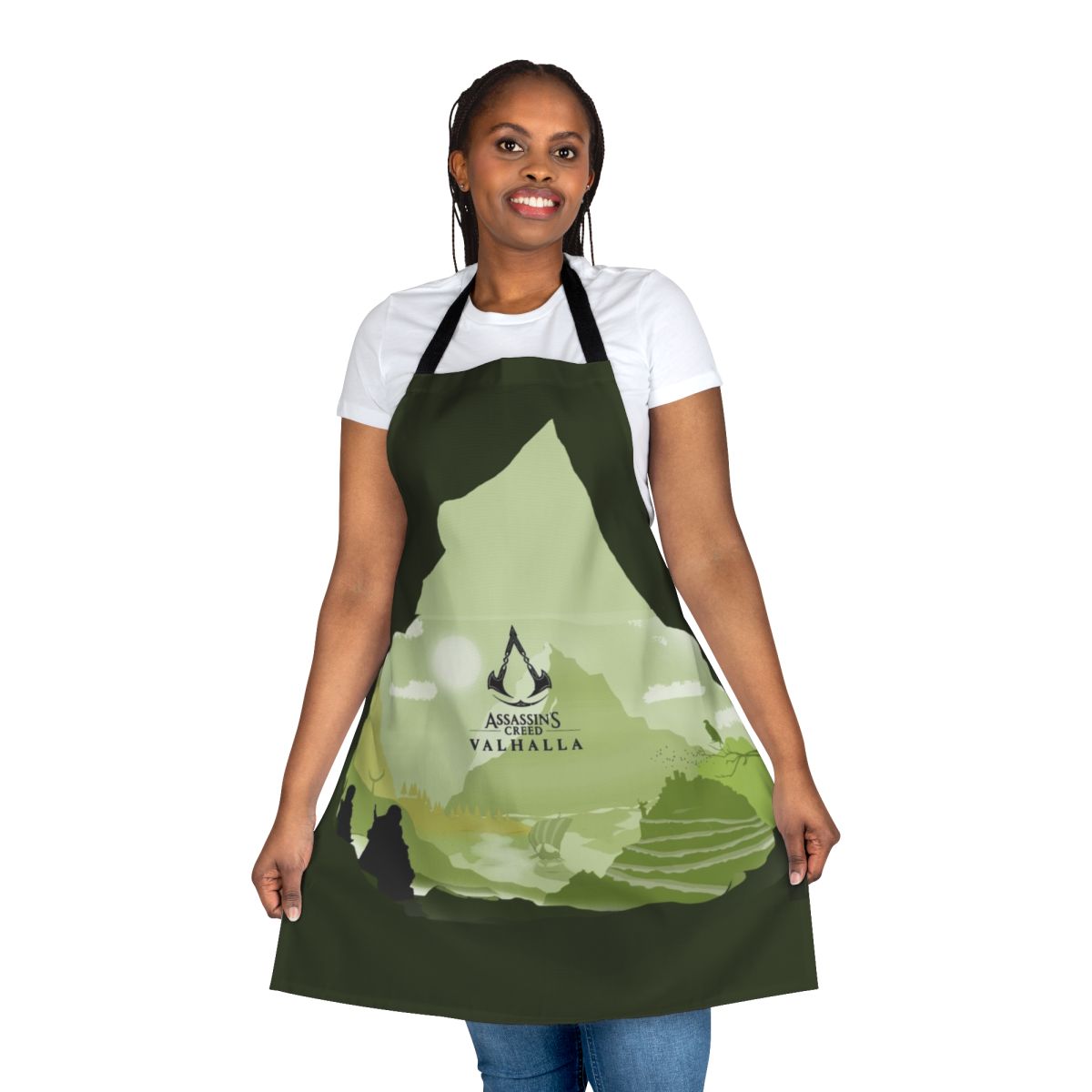 Viking inspired apron featuring a landscape design from the Assassin's Creed Valhalla video game