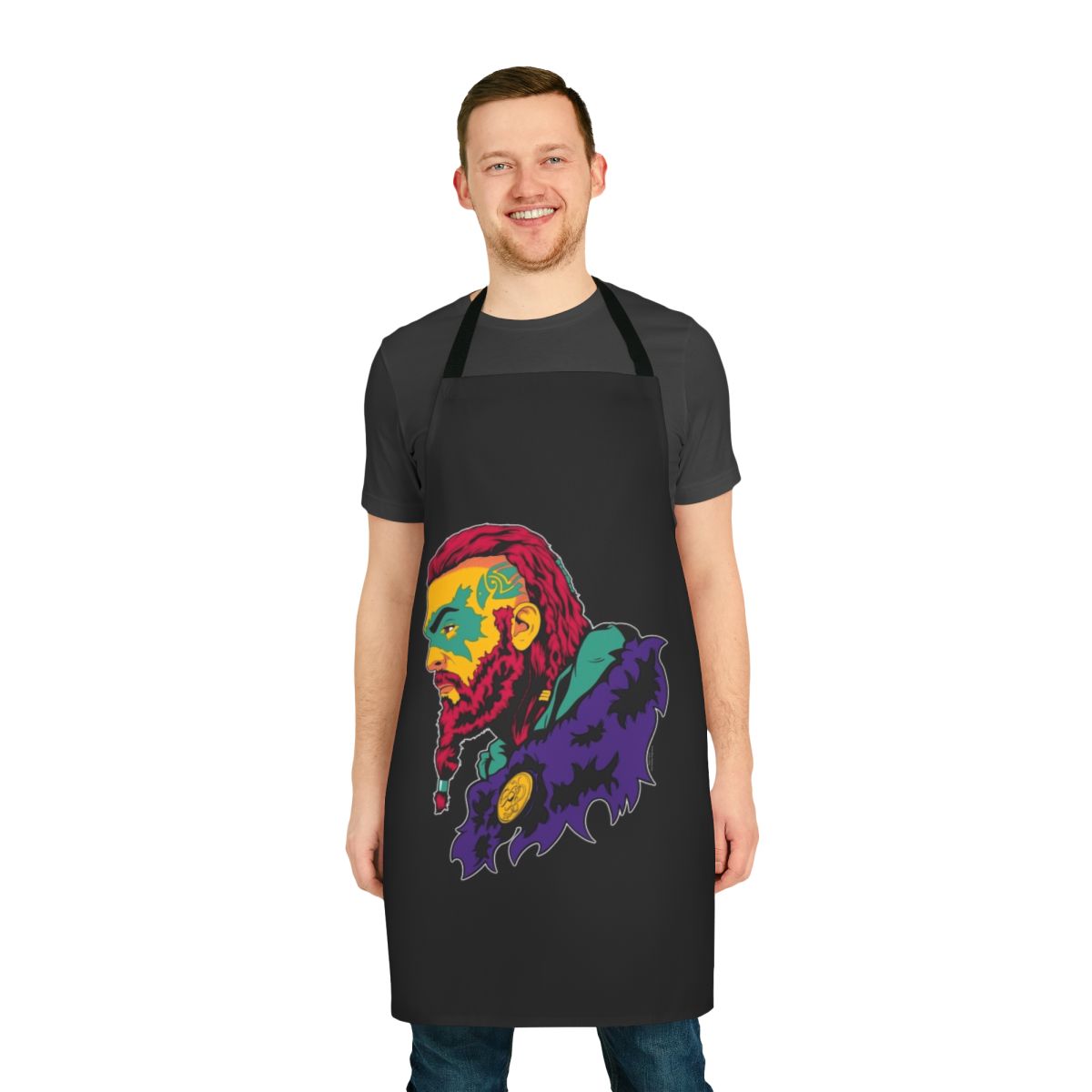 Viking-themed Assassins Creed Valhalla apron with Norse symbols and imagery