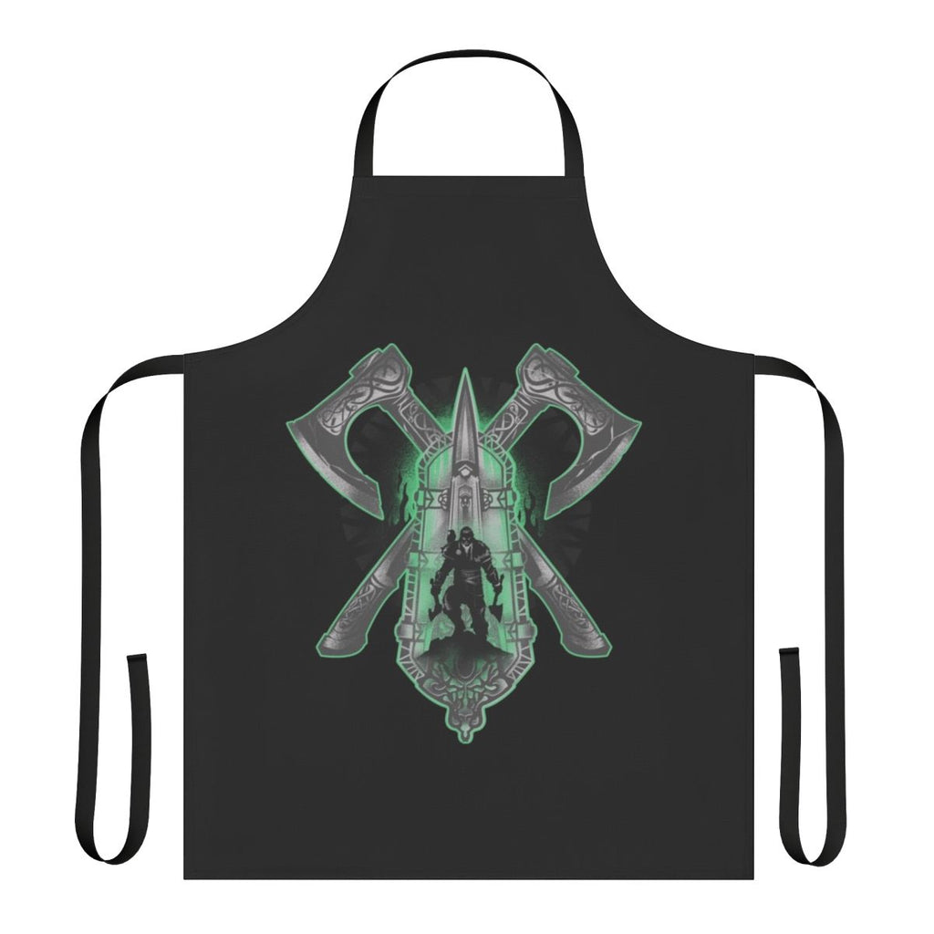 A stylish apron featuring a hidden blade and axe design, inspired by the Assassin's Creed video game series.