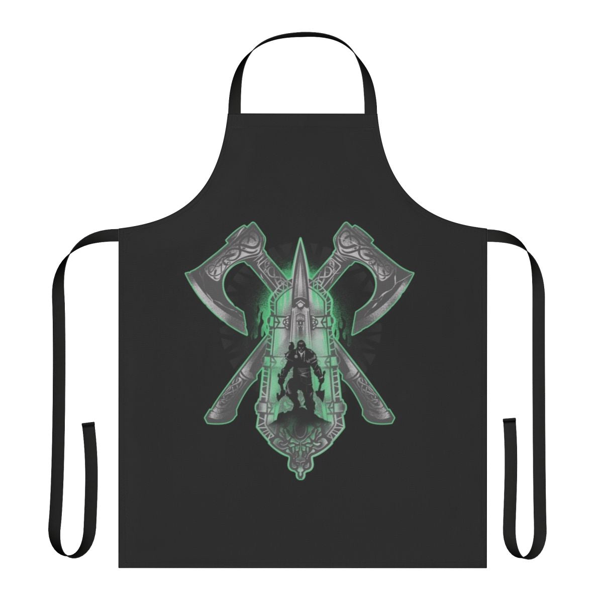 A stylish apron featuring a hidden blade and axe design, inspired by the Assassin's Creed video game series.