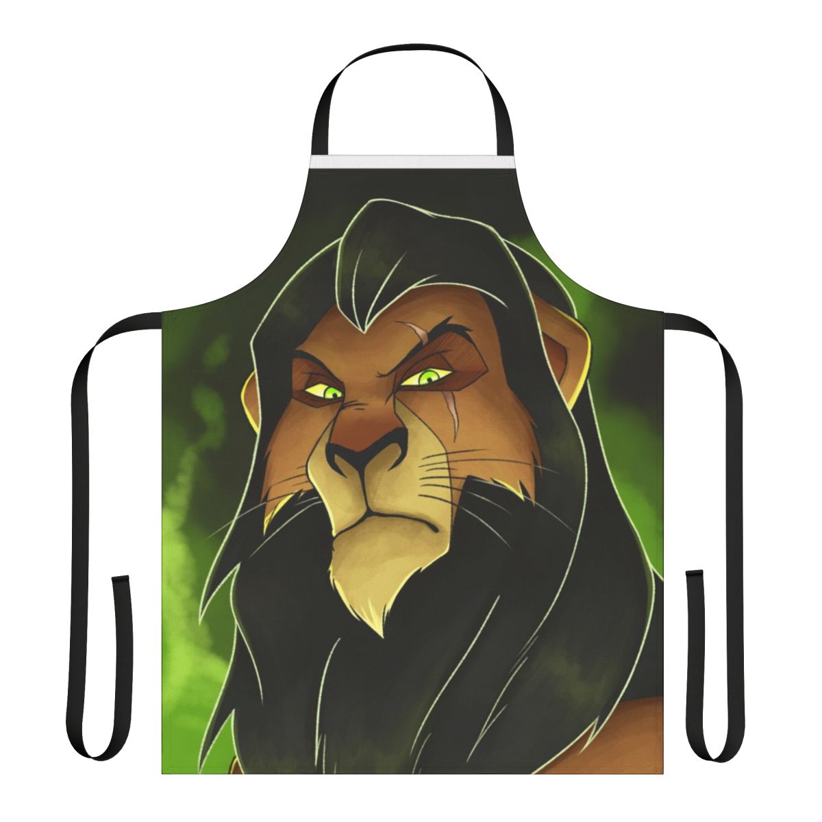 An apron featuring the iconic villain Scar from the Disney movie The Lion King