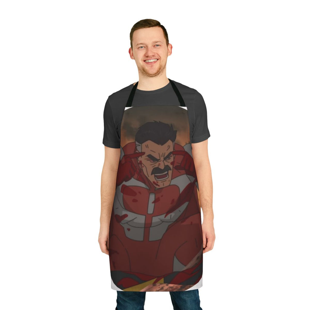 Omni Man-inspired apron with comic book and superhero graphics