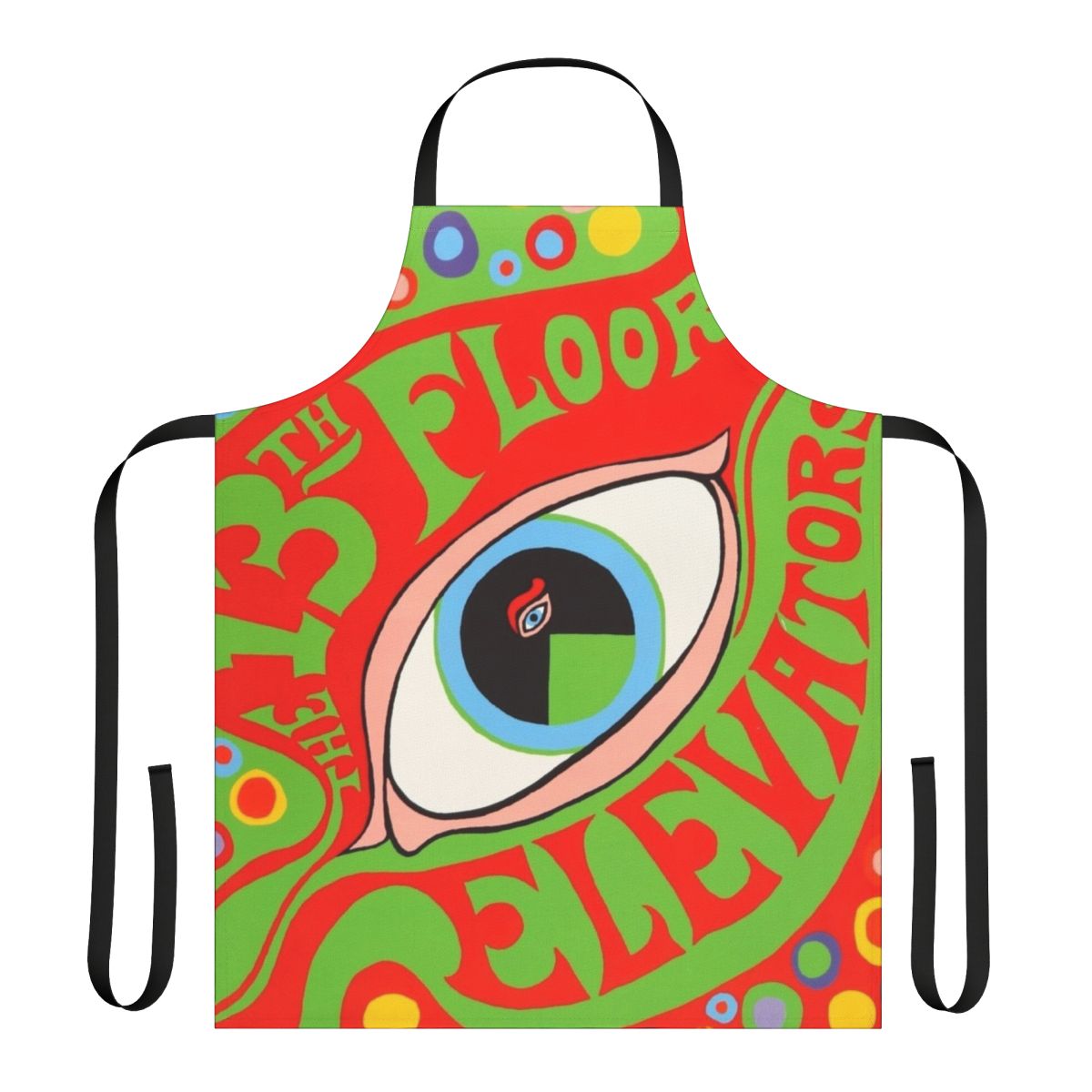 Vintage 13th Floor Elevators inspired apron featuring a retro rock and blues design
