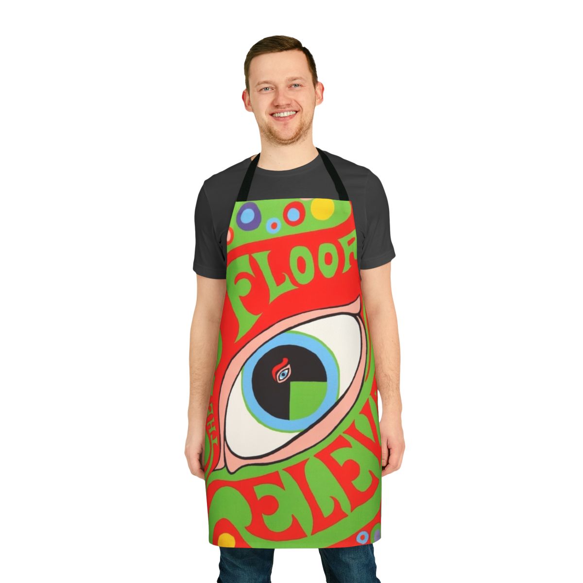 Vintage 13th Floor Elevators inspired apron featuring a retro rock and blues design