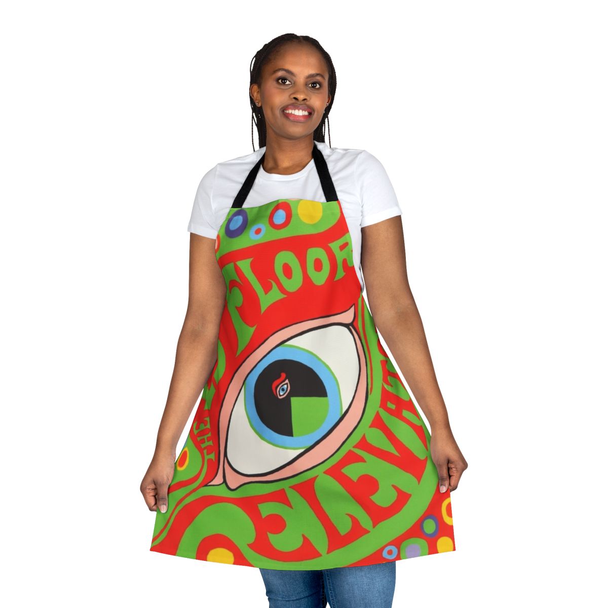 Vintage 13th Floor Elevators inspired apron featuring a retro rock and blues design