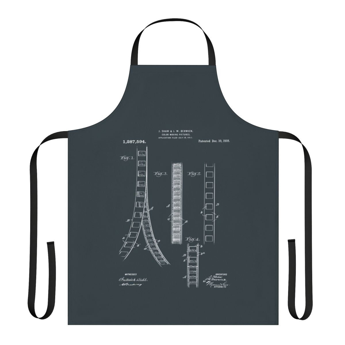 Vintage 1918 film editor patent print design on an apron for movie makers and film crew