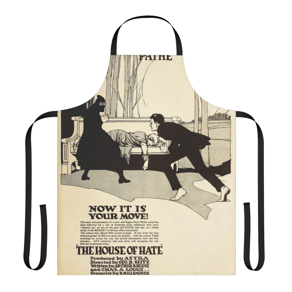Vintage 1918 silent film inspired apron with classic movie imagery