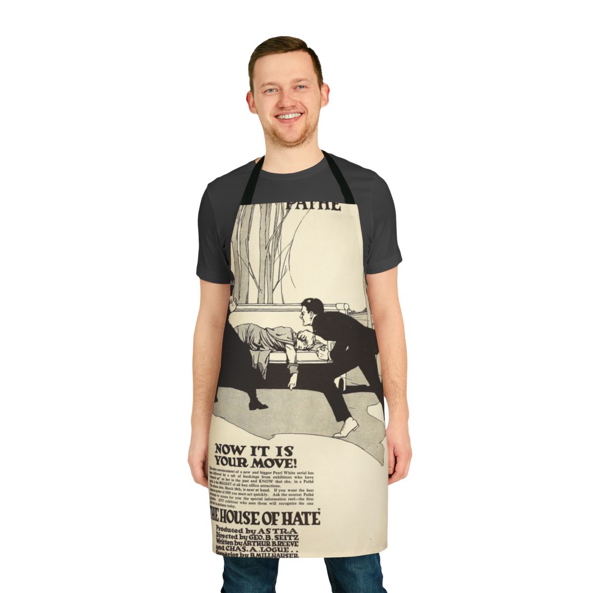 Vintage 1918 silent film inspired apron with classic movie imagery