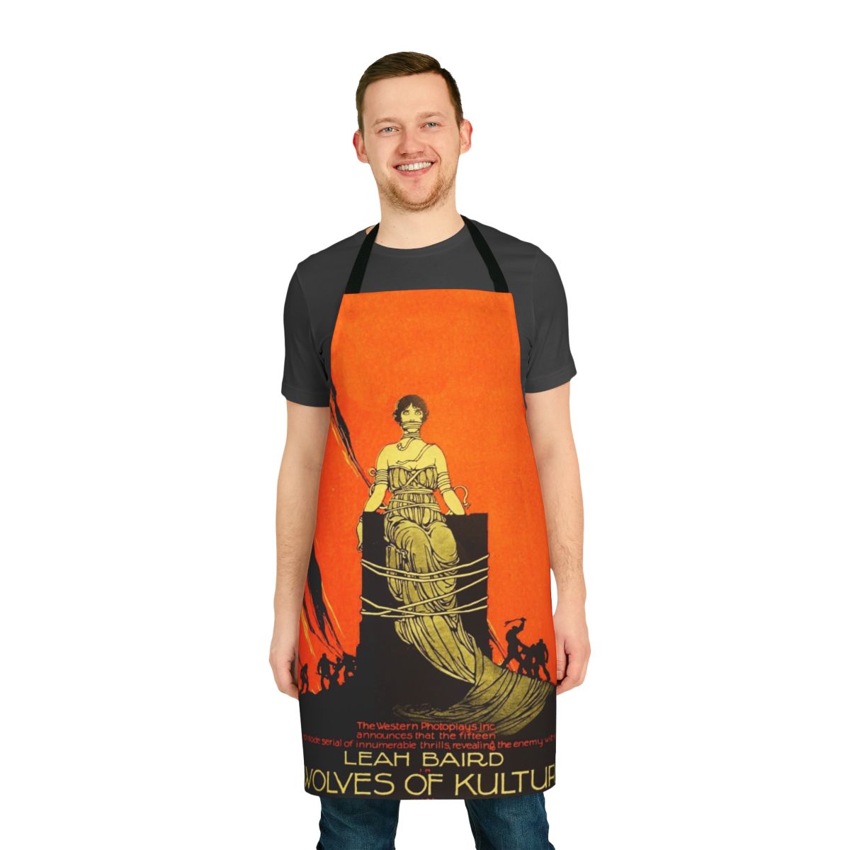 Vintage 1918 silent film "Wolves of Kultur" themed decorative apron
