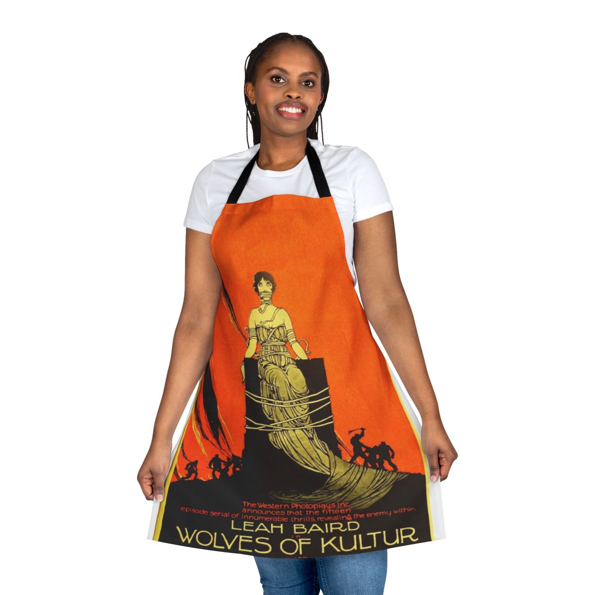 Vintage 1918 silent film "Wolves of Kultur" themed decorative apron