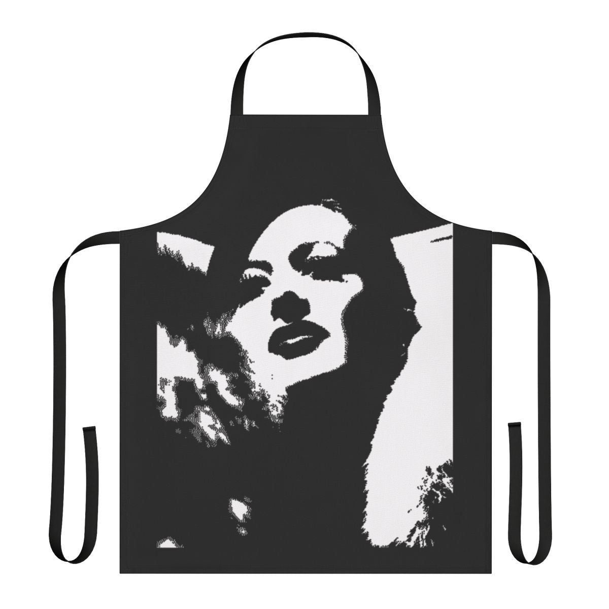 Vintage-style black and white apron inspired by the 1930s film Letty Lynton starring Joan Crawford