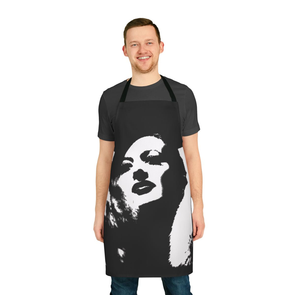 Vintage-style black and white apron inspired by the 1930s film Letty Lynton starring Joan Crawford