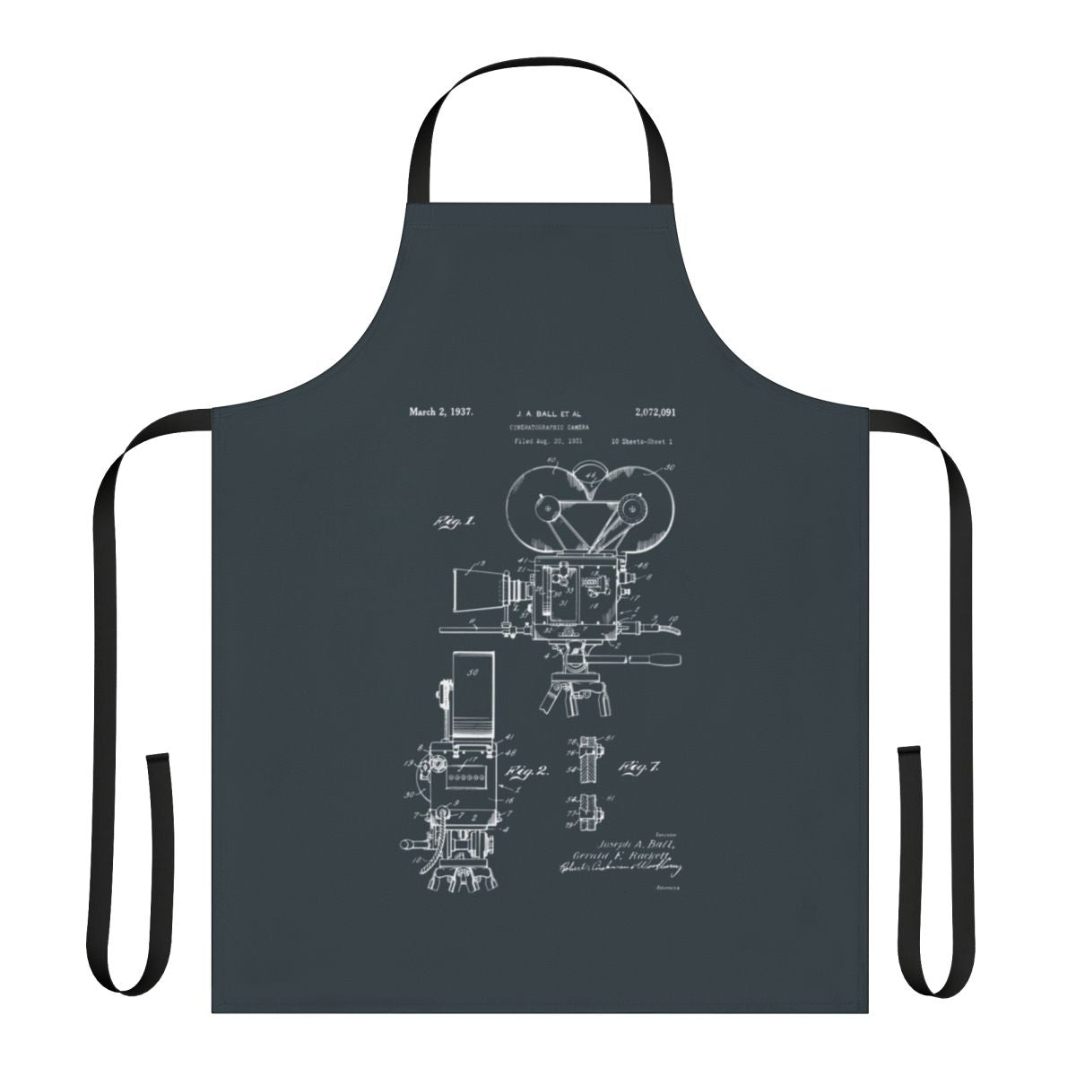Vintage 1937 blueprint-style patent drawings of a classic movie camera
