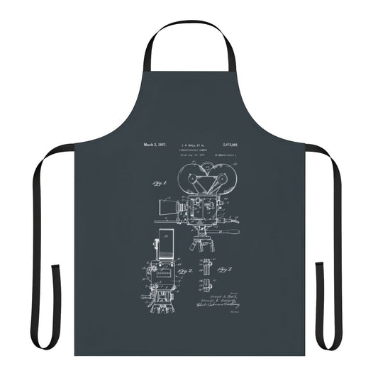 Vintage 1937 blueprint-style patent drawings of a classic movie camera