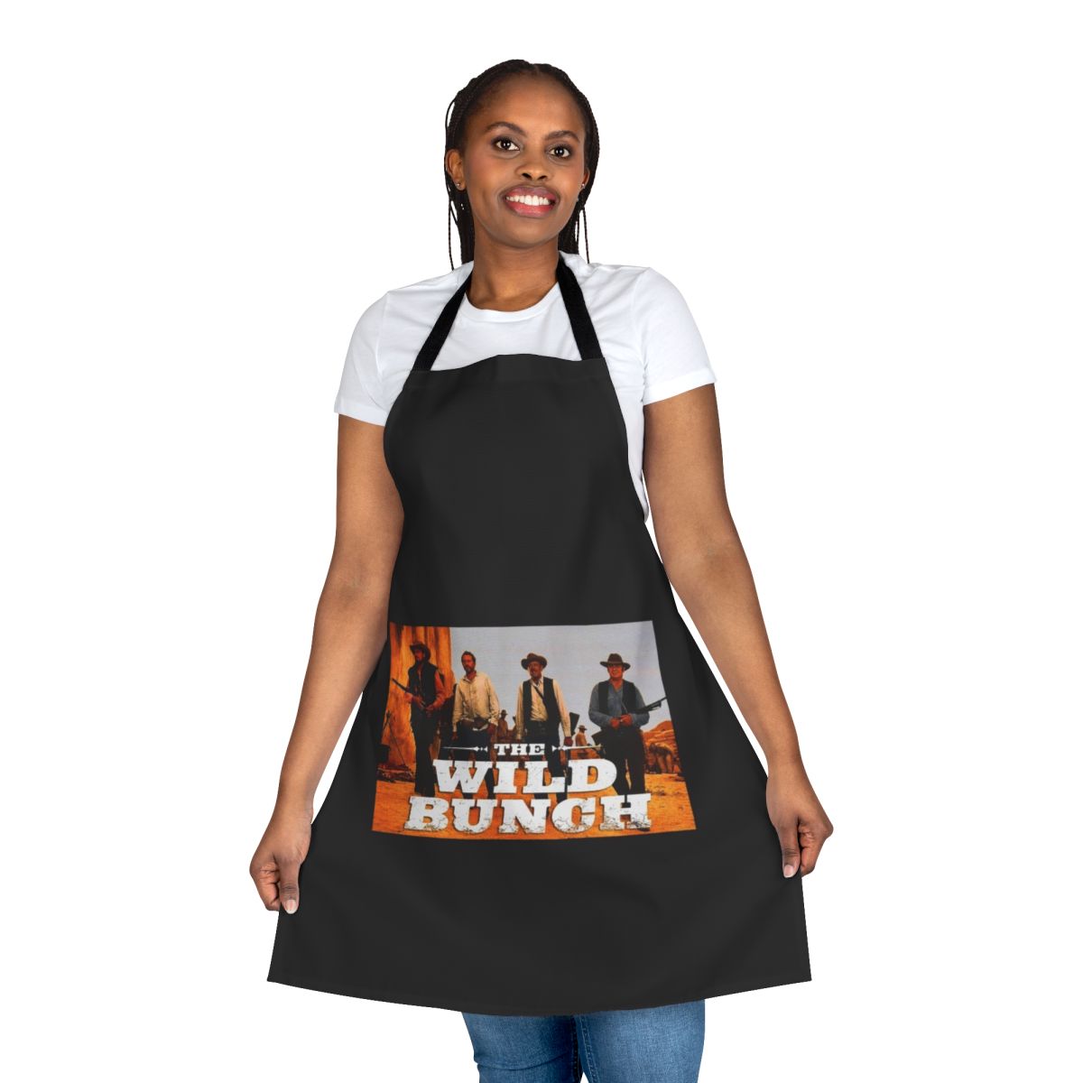 Vintage 1960s western movie-themed apron with floral and nature-inspired design