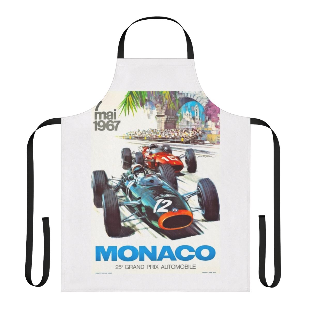 Vintage 1967 Monaco Grand Prix racing poster art featuring classic cars and motorsport imagery.