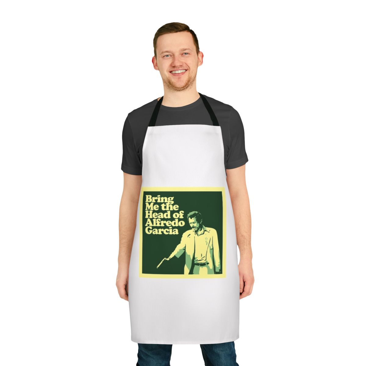 Vintage 1970s cult cinema inspired apron with "Bring Me The Head Of Alfredo Garcia" movie reference