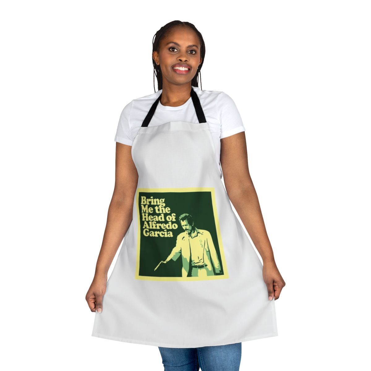 Vintage 1970s cult cinema inspired apron with "Bring Me The Head Of Alfredo Garcia" movie reference