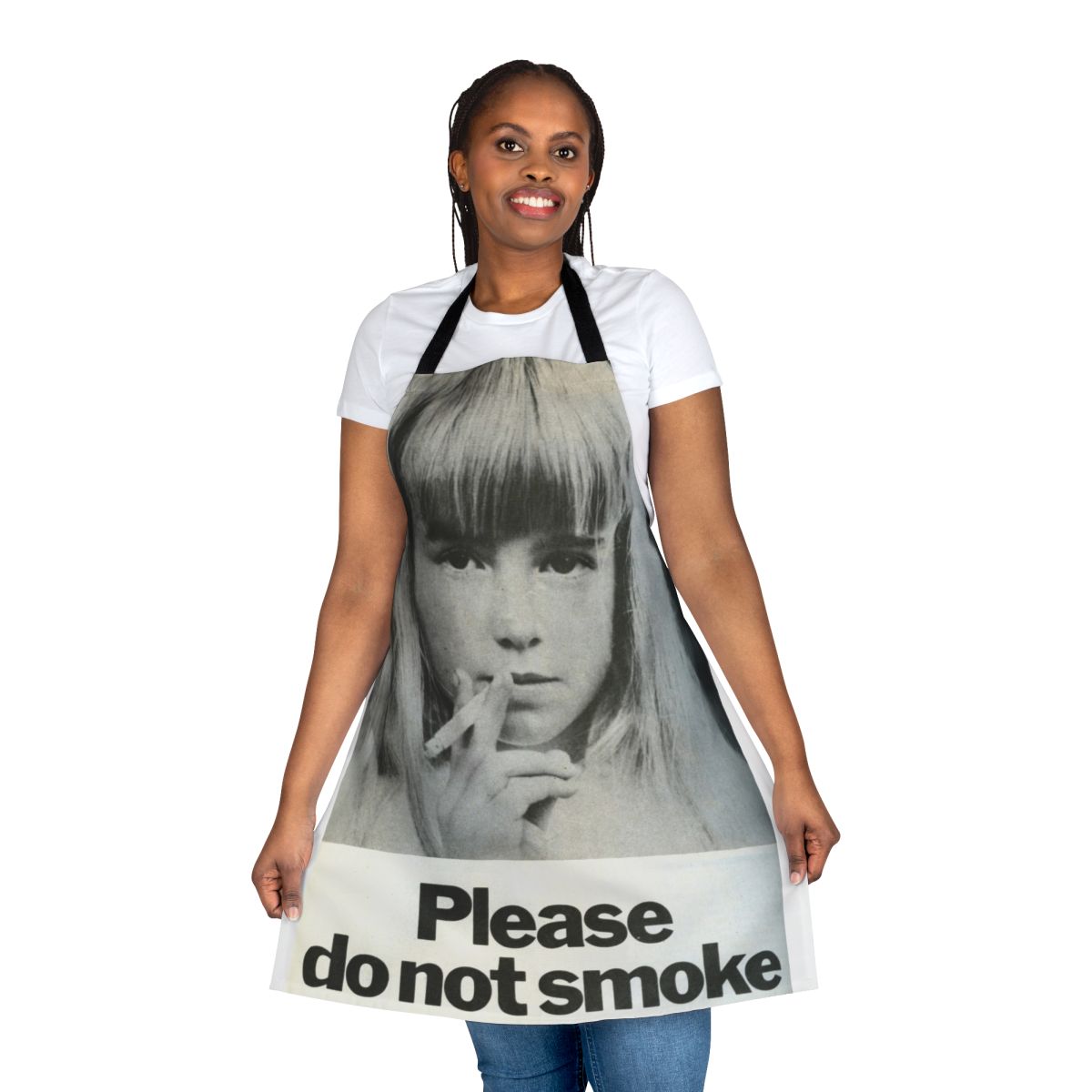 Vintage-style apron with anti-smoking message, 1970s inspired design