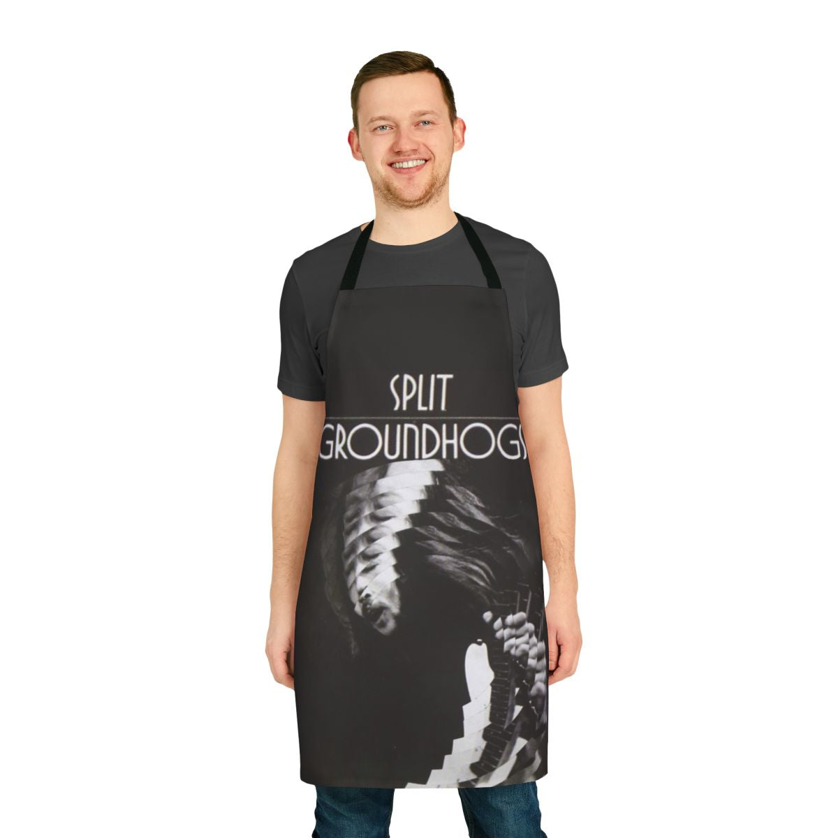 Vintage 1971 Groundhogs Split album cover design on an apron
