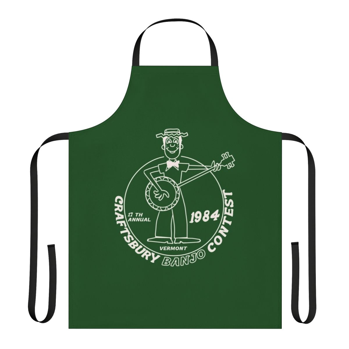 Vintage-style apron with a 1984 Craftsbury Banjo Contest design
