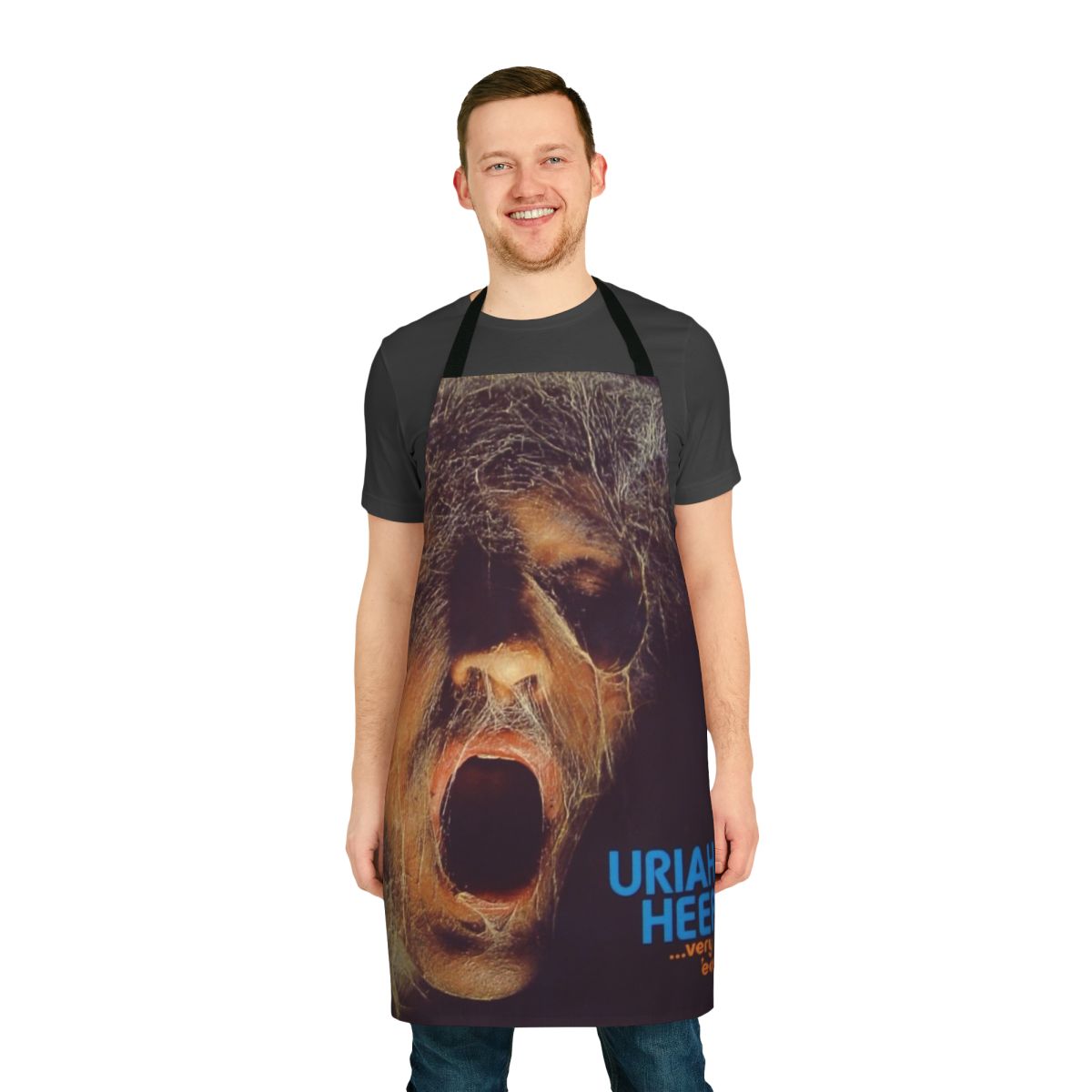 Vintage style apron featuring the album cover art of Uriah Heep's "Very 'Eavy, Very 'Umble" record