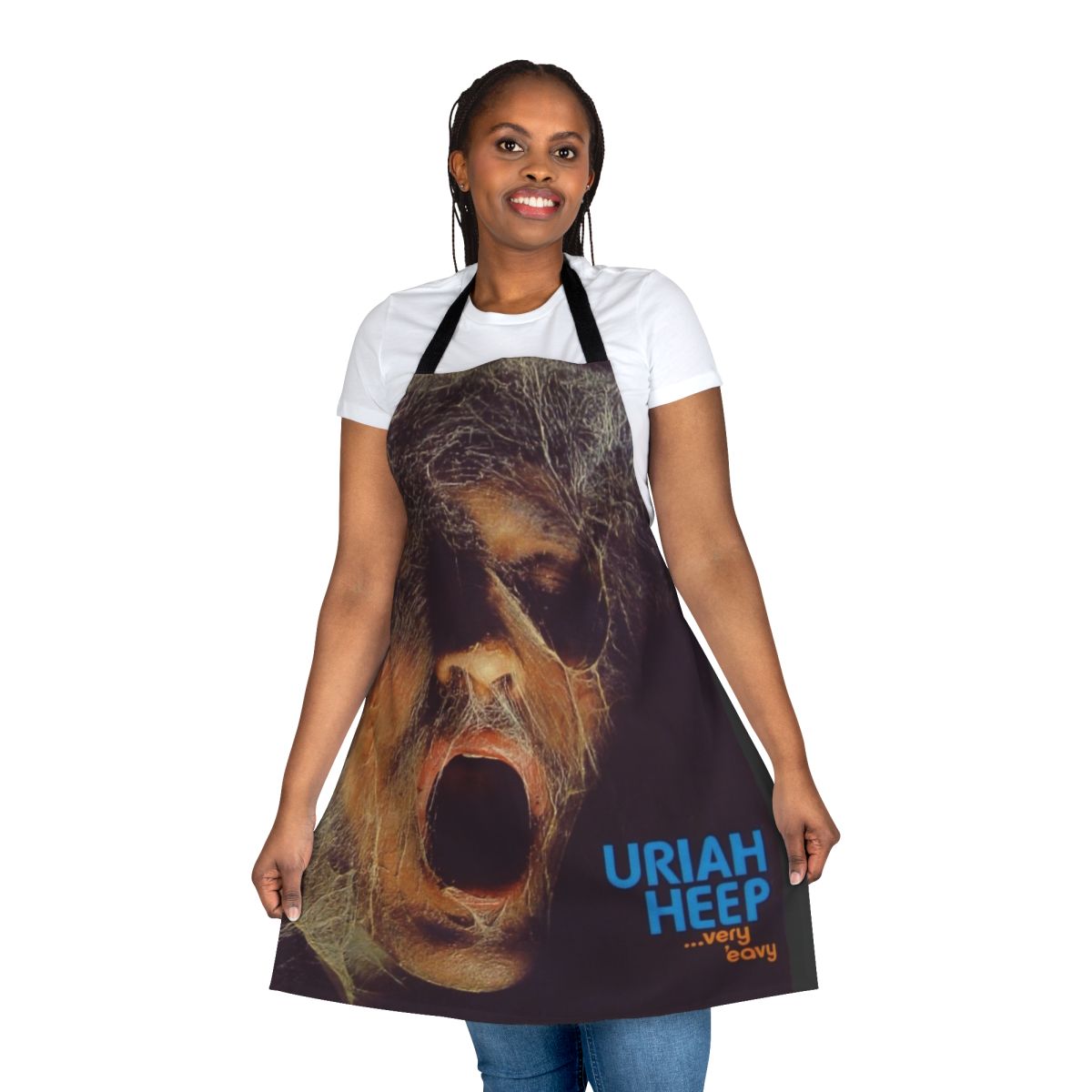 Vintage style apron featuring the album cover art of Uriah Heep's "Very 'Eavy, Very 'Umble" record