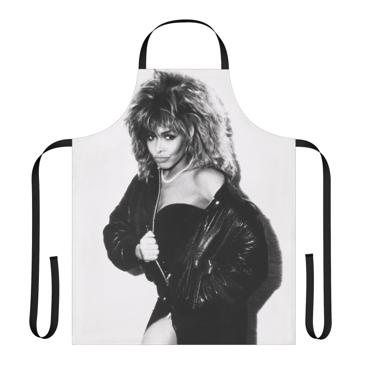 Vintage 80s-inspired apron with a retro woman figure and blonde hairstyle