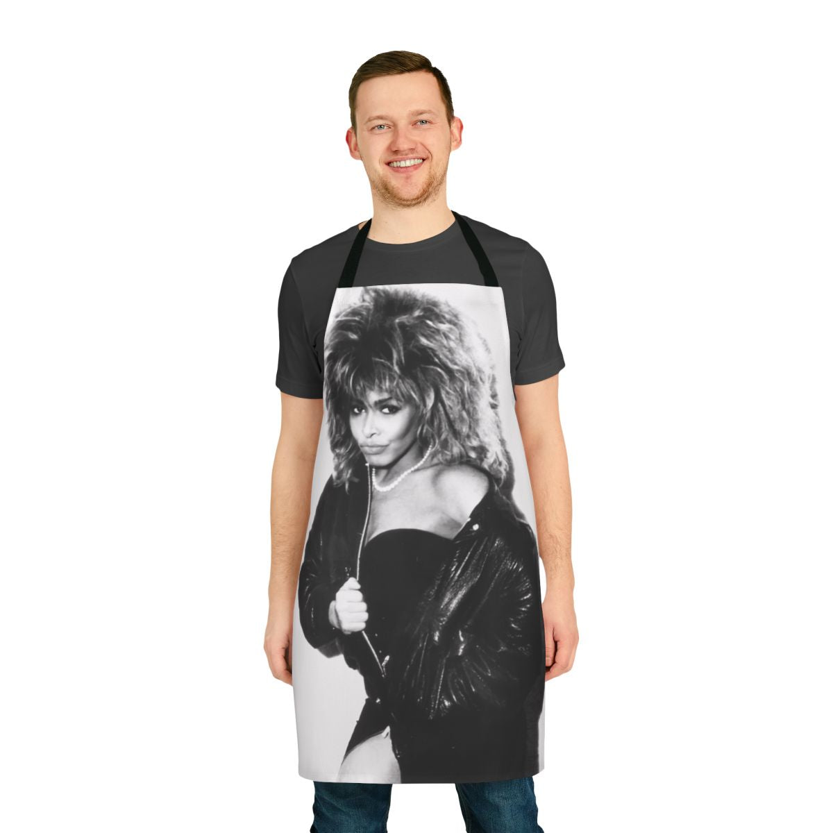 Vintage 80s-inspired apron with a retro woman figure and blonde hairstyle