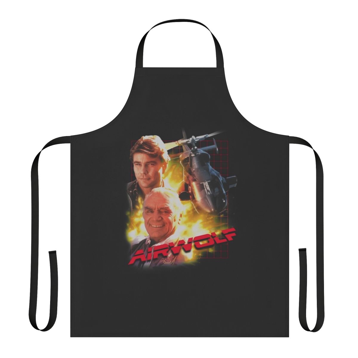 Vintage-style apron featuring the iconic Airwolf helicopter from the 1980s TV series.